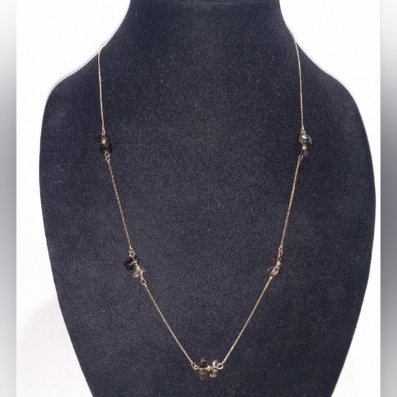 Gold Gemstone Chip Duo Cluster Necklace Faux Gemstone Gold Tone - Picture 6 of 7